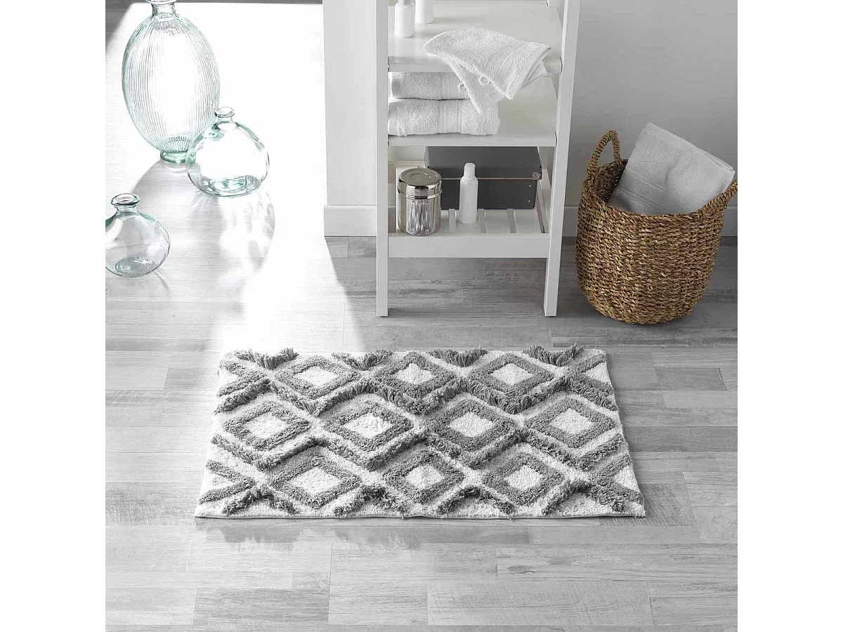 Tapis de Salle de Bain "Ikatis" 50x80cm Blanc & Gris