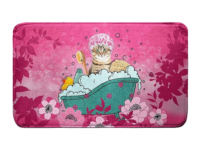 Tapis de Salle de Bain "Chatibulle" 45x75cm Rose