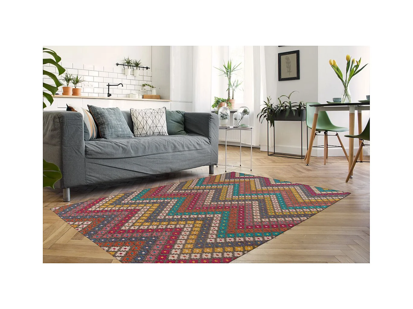 Tapis Tissé Imprimé "Primavera" Multicolore 120 x 180 cm