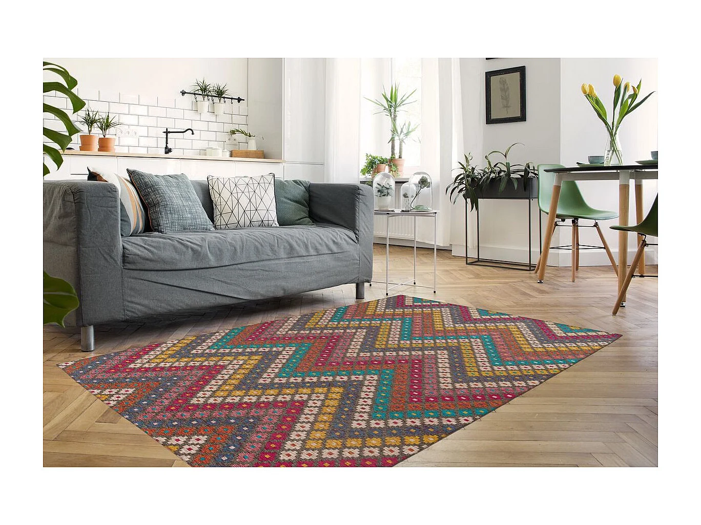 Tapis Tissé Imprimé "Primavera" Multicolore 120 x 180 cm