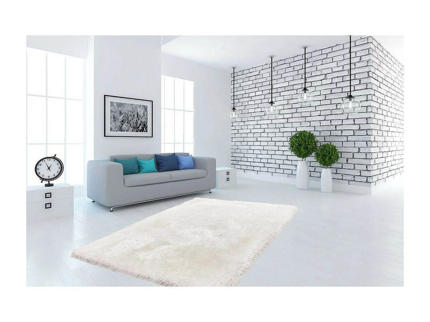 Tapis Shaggy Fait Main "Cosy" Blanc 80 x 150 cm