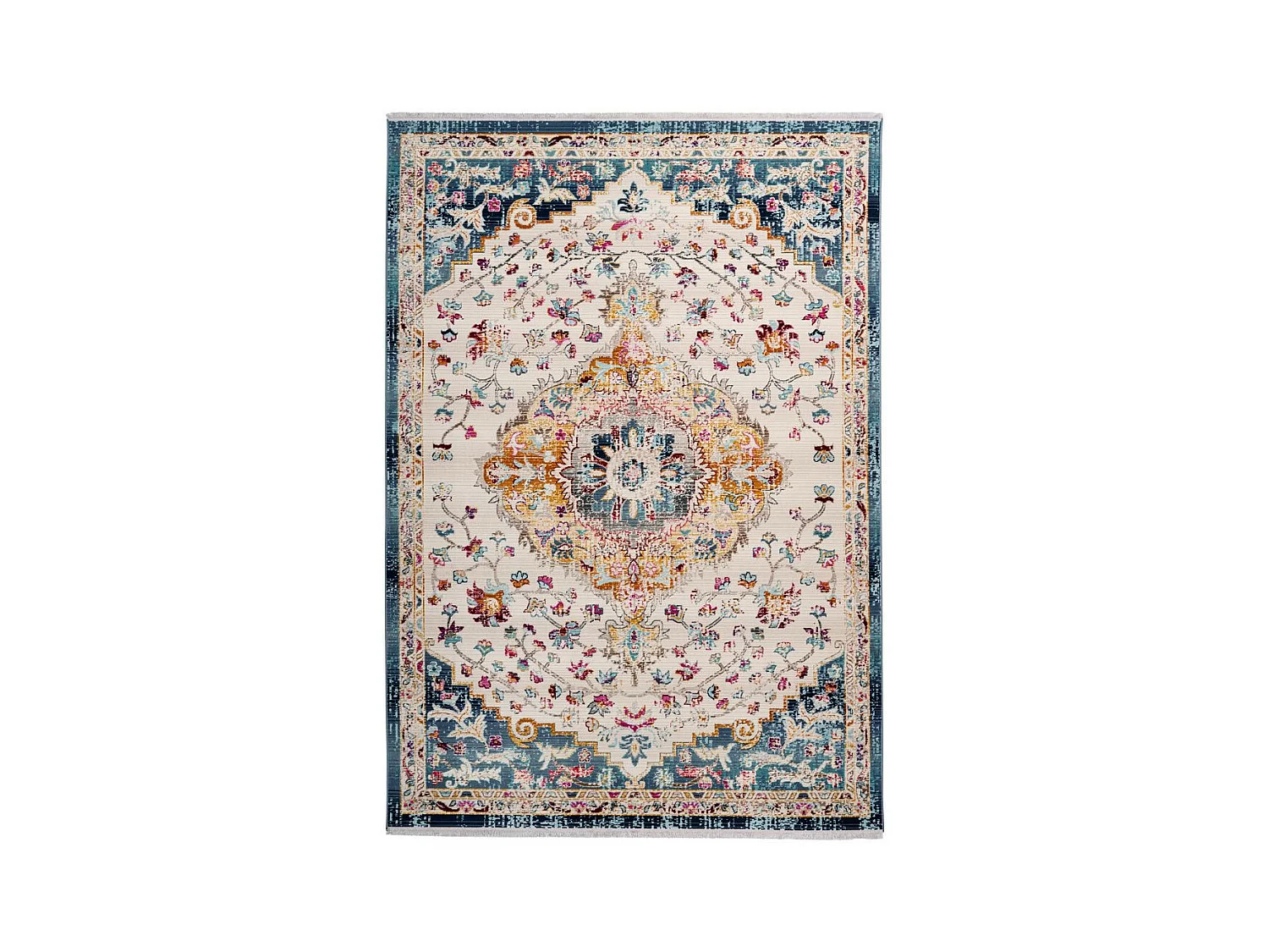 Tapis Oriental Effet Usé "Anouk" Blanc & Bleu 160 x 230 cm