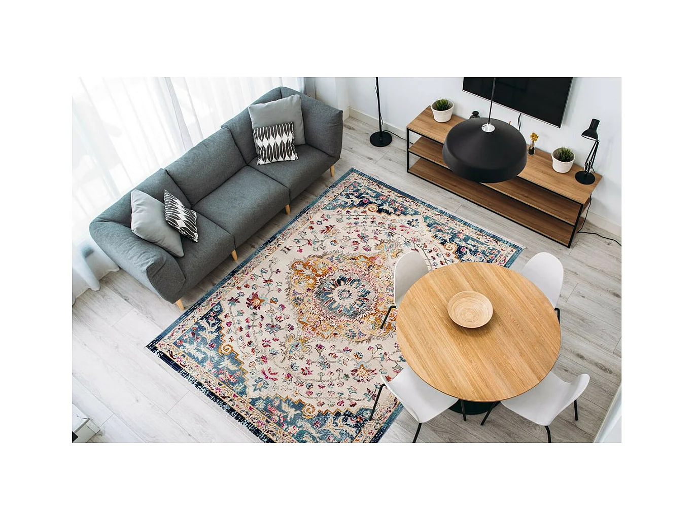 Tapis Oriental Effet Usé "Anouk" Blanc & Bleu 160 x 230 cm