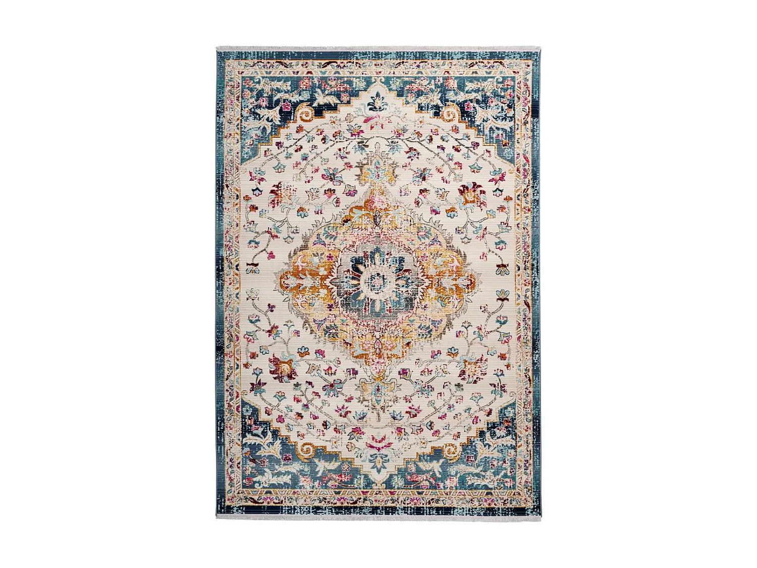 Tapis Oriental Effet Usé "Anouk" Blanc & Bleu 160 x 230 cm