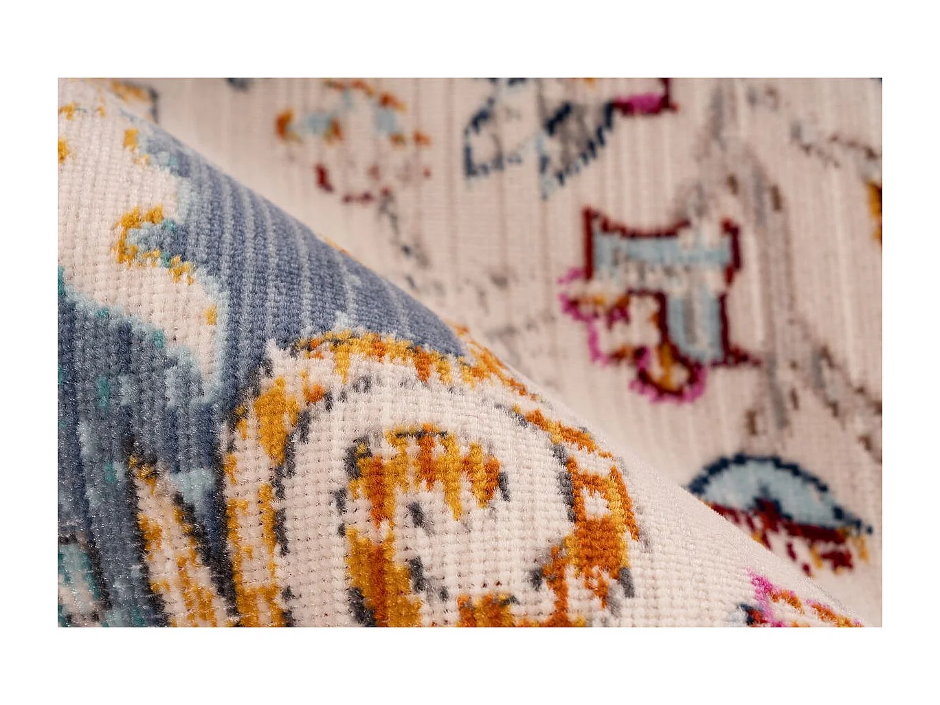 Tapis Oriental Effet Usé "Anouk" Blanc & Bleu 160 x 230 cm