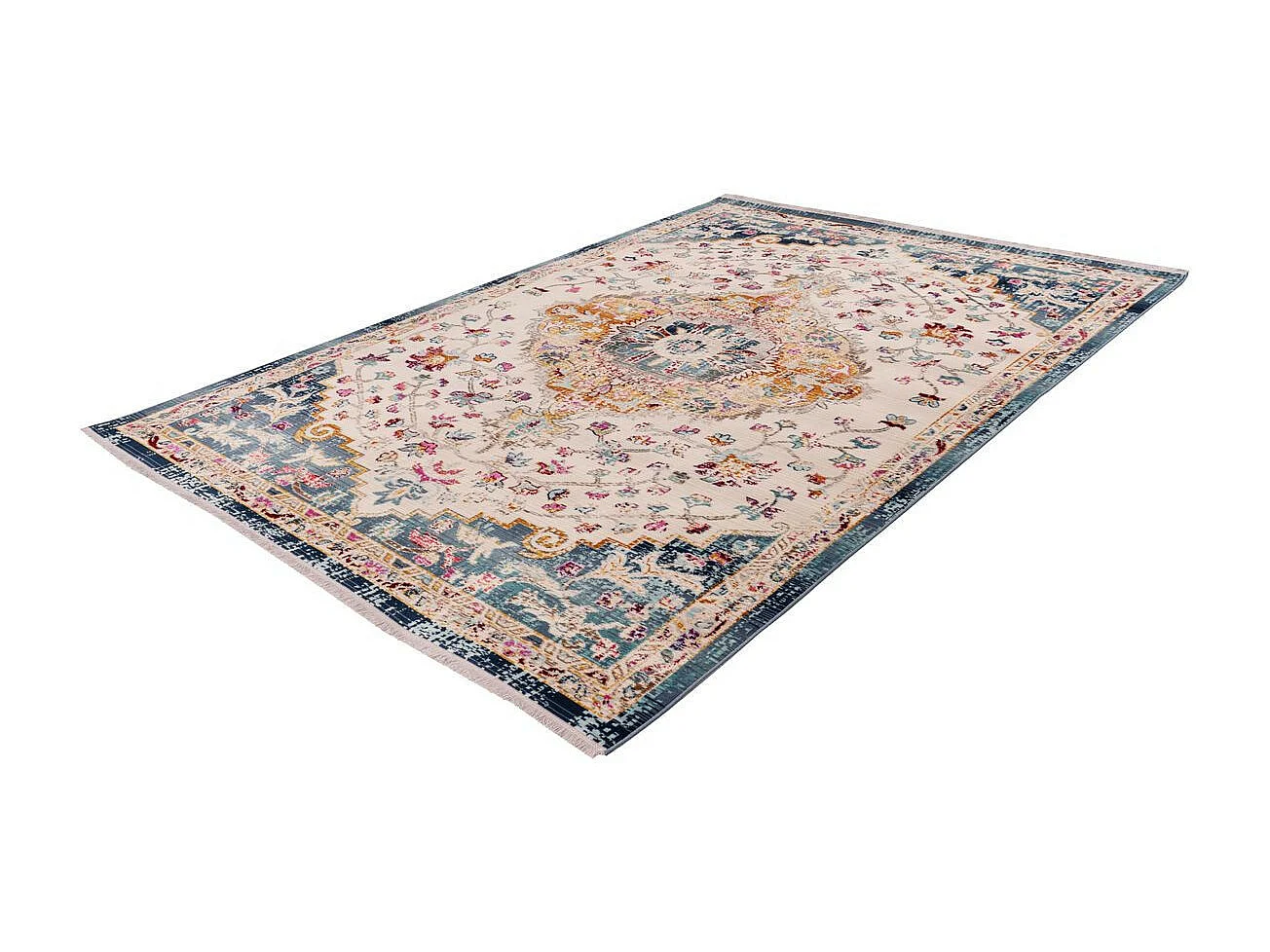 Tapis Oriental Effet Usé "Anouk" Blanc & Bleu 160 x 230 cm