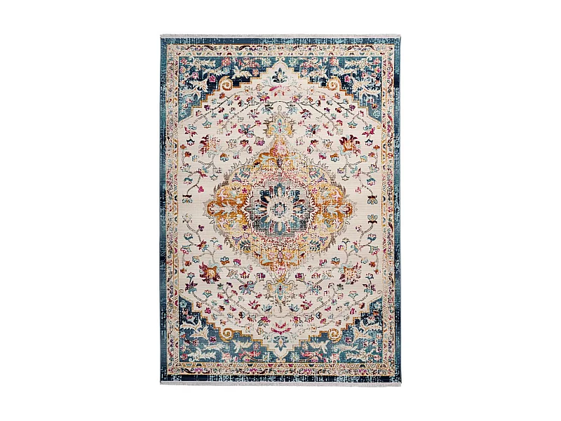 Tapis Oriental Effet Usé "Anouk" Blanc & Bleu 160 x 230 cm