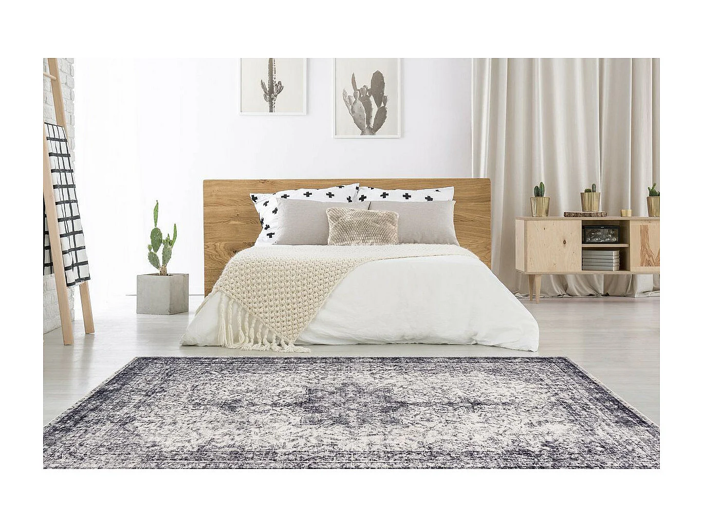 Tapis Rétro Tissé à la Main "Piedmont" Gris 80 x 150 cm