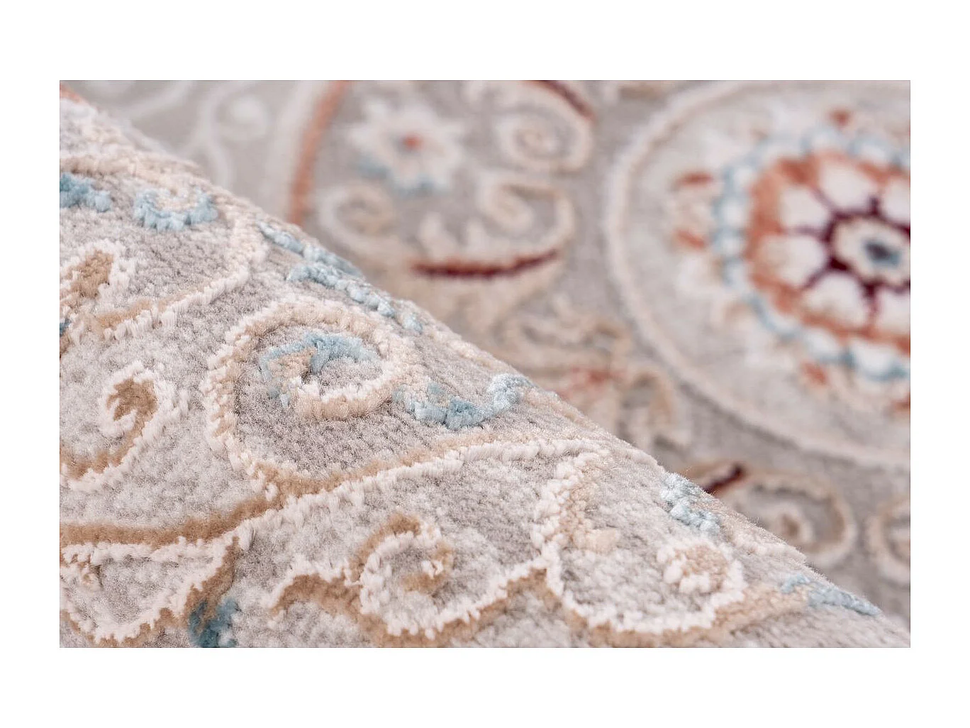 Tapis Vintage à Franges "Akropolis V" Gris & Rose 120 x 180 cm