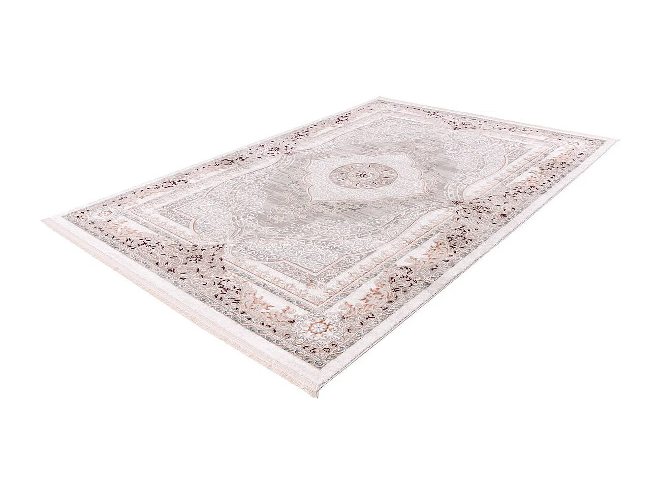 Tapis Vintage à Franges "Akropolis V" Gris & Rose 120 x 180 cm
