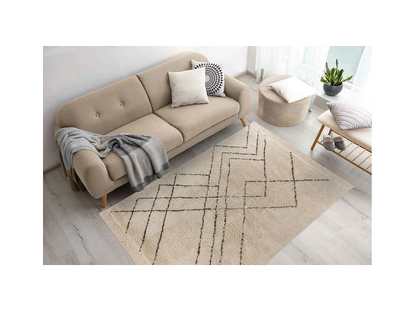 Tapis Tufté à la Main Ethnique "Mylen VI" Beige & Noir 160 x 230 cm
