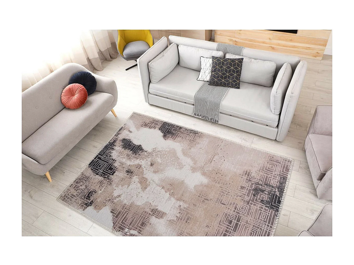 Tapis Tissé Imprimé Vintage "Prayer II" Crème 160 x 230 cm