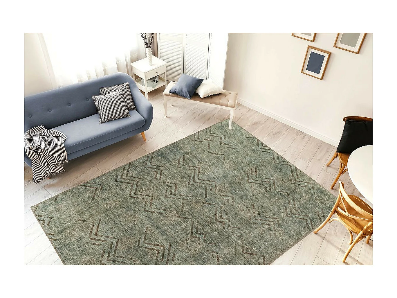 Tapis Tissé à Poils Courts "Antique" Kaki 120 x 180 cm