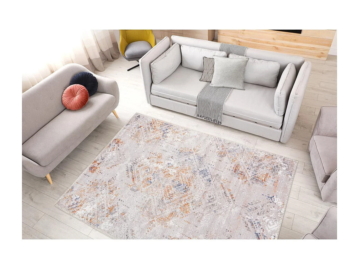 Tapis Tissé Imprimé Vintage "Prayer" Crème 200 x 290 cm