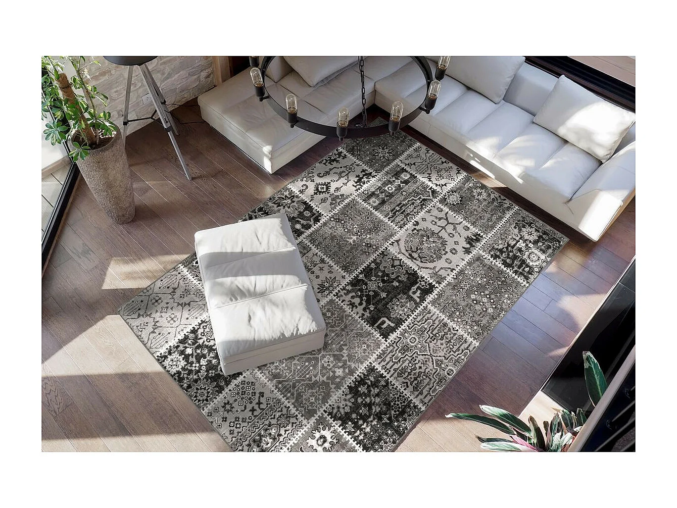 Tapis Patchwork à Poils Courts "Ariya" Gris 120 x 170 cm