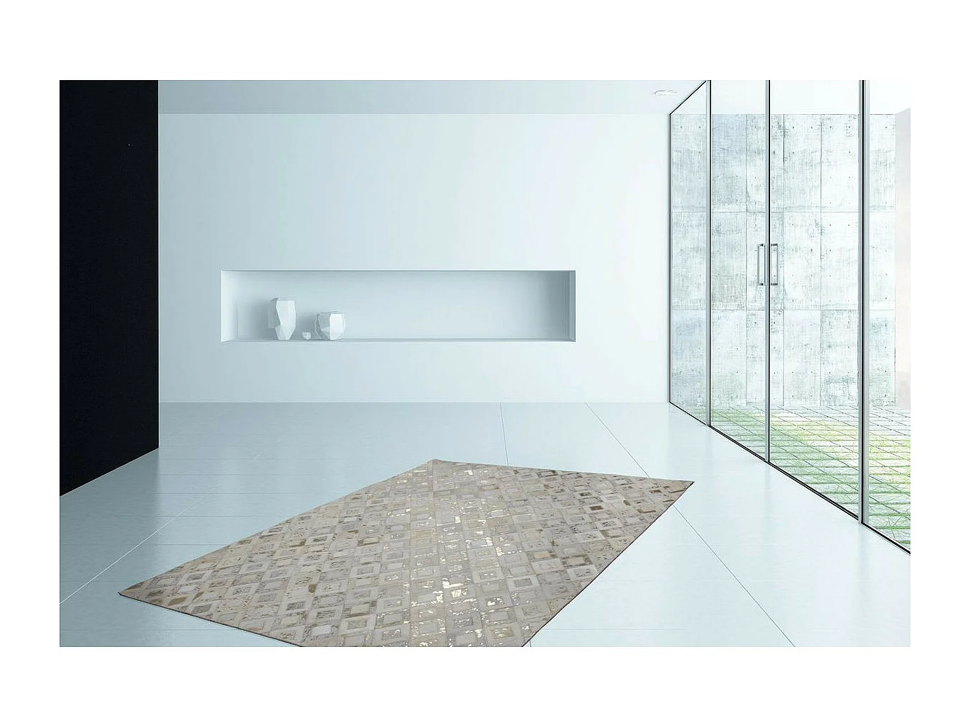 Tapis en Cuir Effet Métallique "Spark" Ivoire & Or 80 x 150 cm