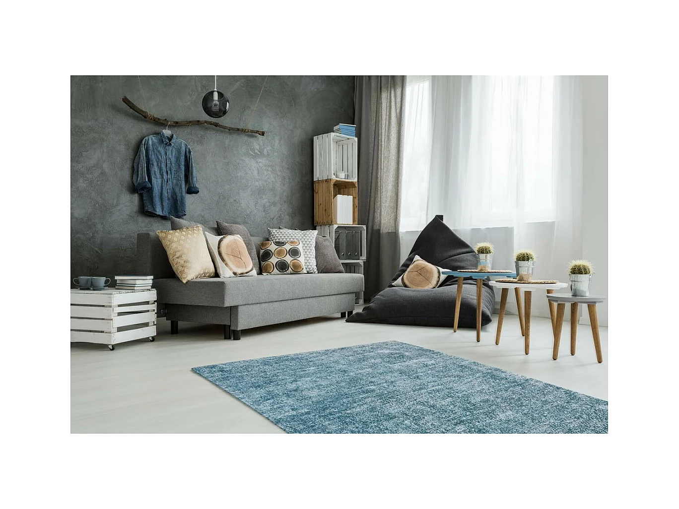 Tapis Vintage Tissé à la Main "Etna" Bleu Pétrole 120 x 170 cm