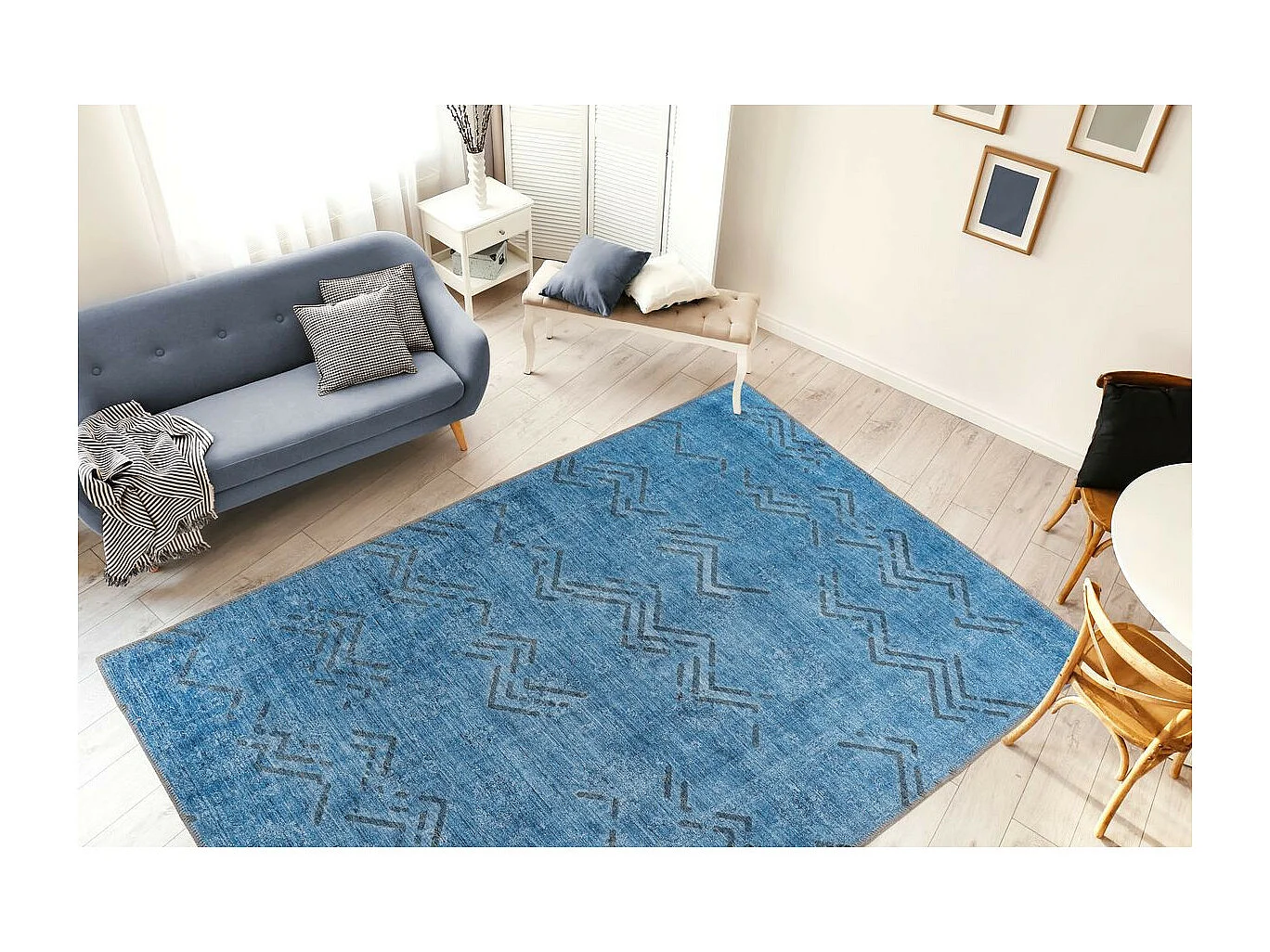 Tapis Tissé à Poils Courts "Antique" Bleu 80 x 150 cm