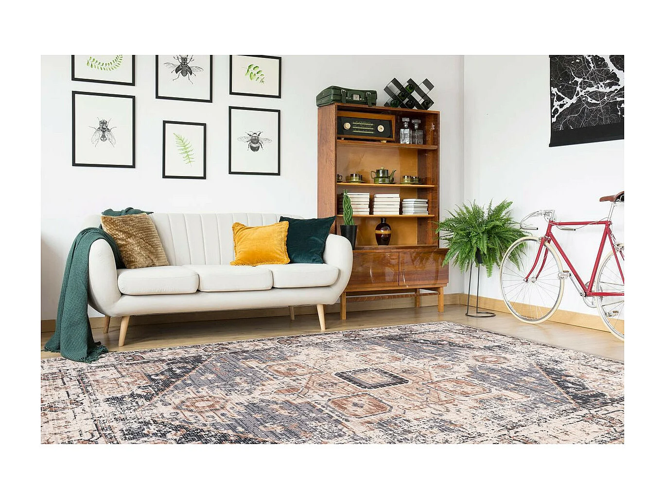 Tapis Vintage à Poils Courts "Indiana I" Gris & Marron 120 x 170 cm