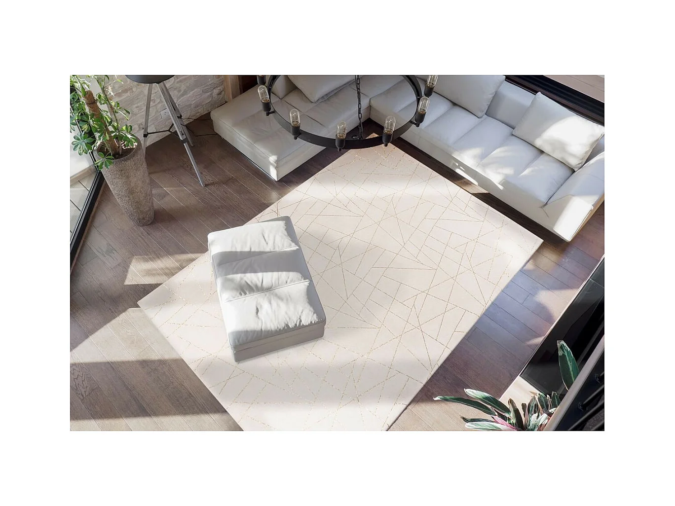 Tapis Géométrique à Poils Longs "Bijou" Blanc & Or 200 x 290 cm