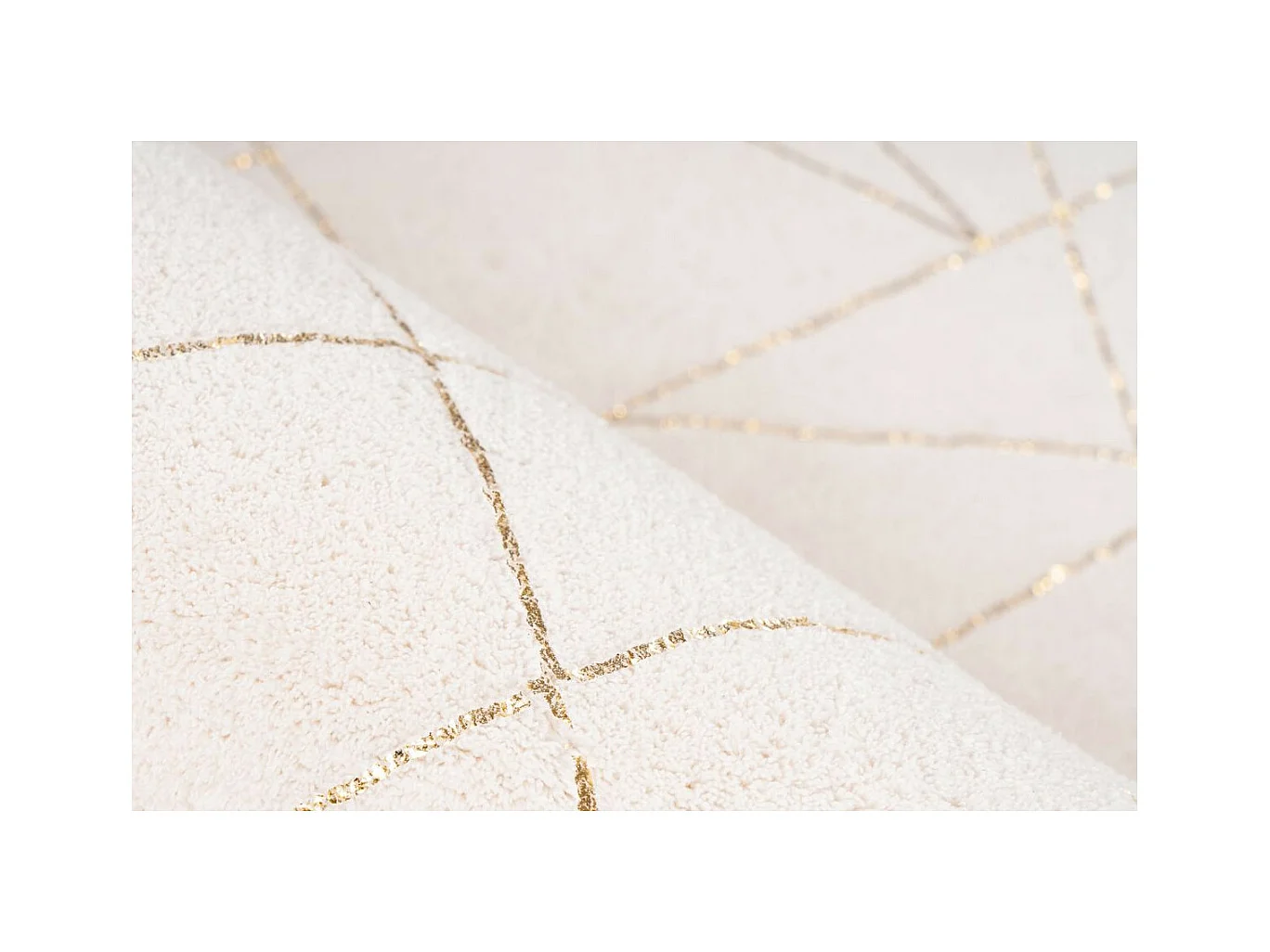 Tapis Géométrique à Poils Longs "Bijou" Blanc & Or 200 x 290 cm