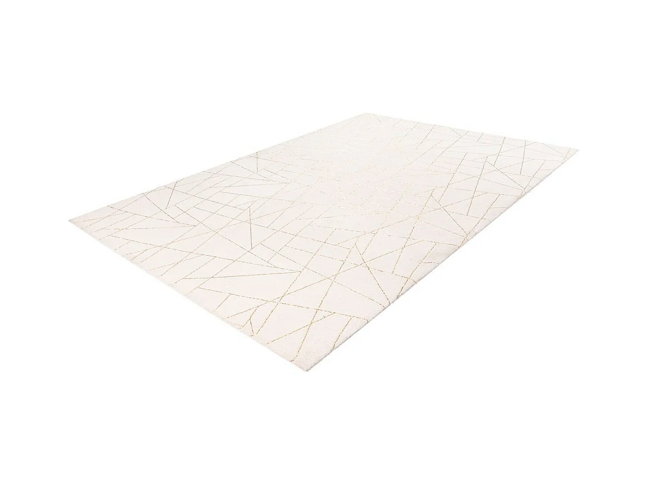 Tapis Géométrique à Poils Longs "Bijou" Blanc & Or 200 x 290 cm