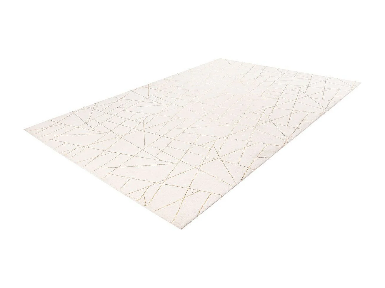 Tapis Géométrique à Poils Longs "Bijou" Blanc & Or 200 x 290 cm