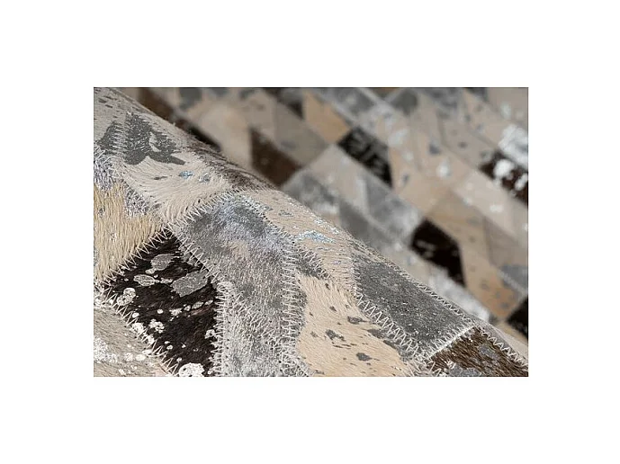 Tapis Fait Main en Cuir "Lavin V" Argent & Multicolore 80 x 150 cm