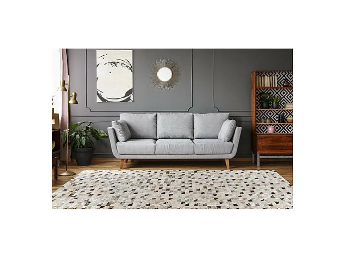 Tapis Fait Main en Cuir "Lavin V" Argent & Multicolore 80 x 150 cm