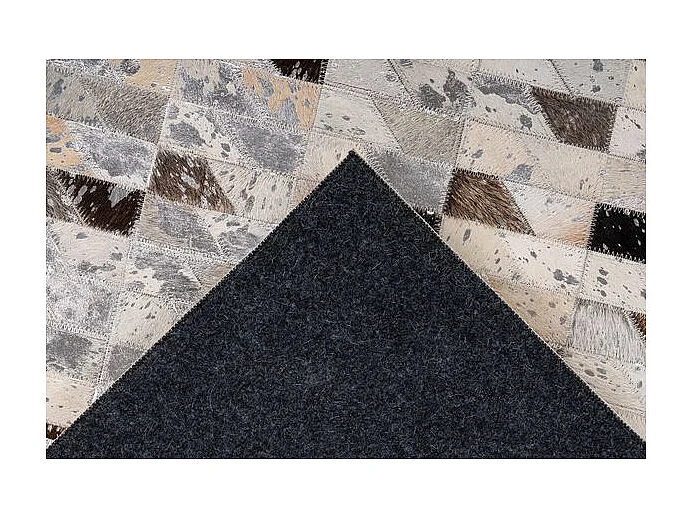 Tapis Fait Main en Cuir "Lavin V" Argent & Multicolore 80 x 150 cm