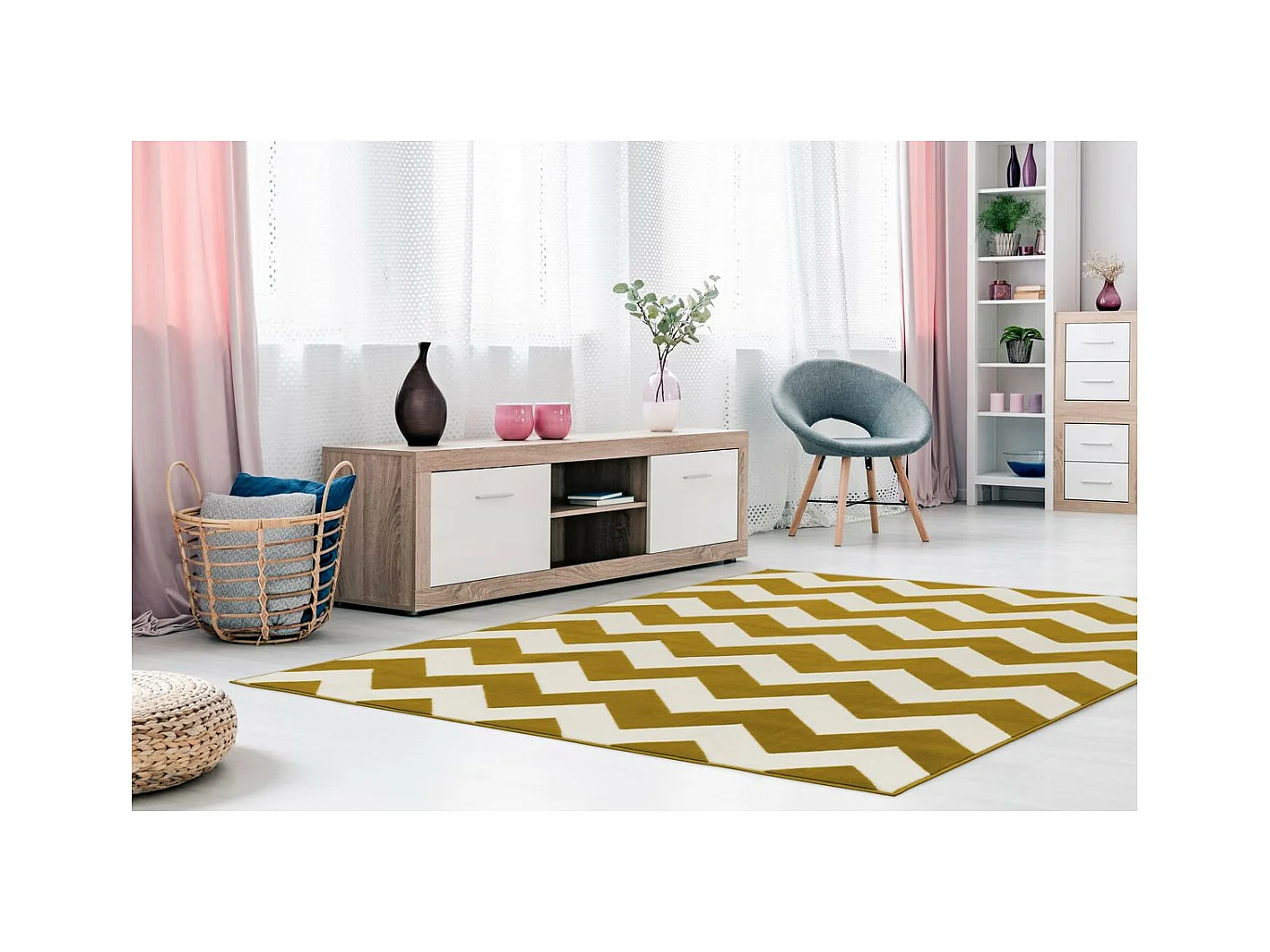 Tapis Géométrique à Poils Courts "Manolya" Or 80 x 150 cm