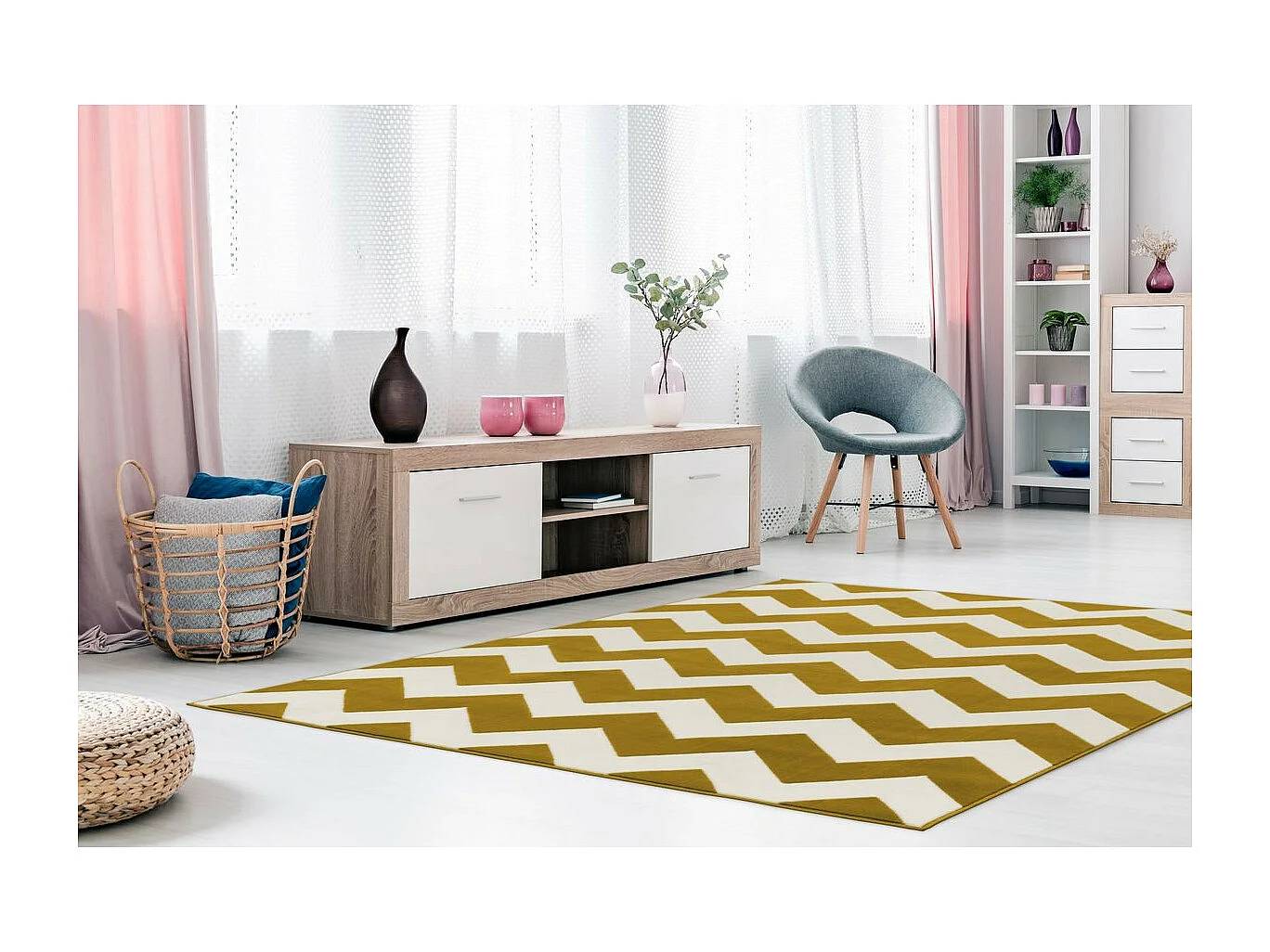 Tapis Géométrique à Poils Courts "Manolya" Or 80 x 150 cm