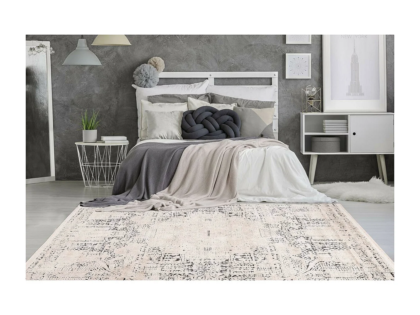 Tapis Imprimé Vintage "Palace" Gris 160 x 230 cm
