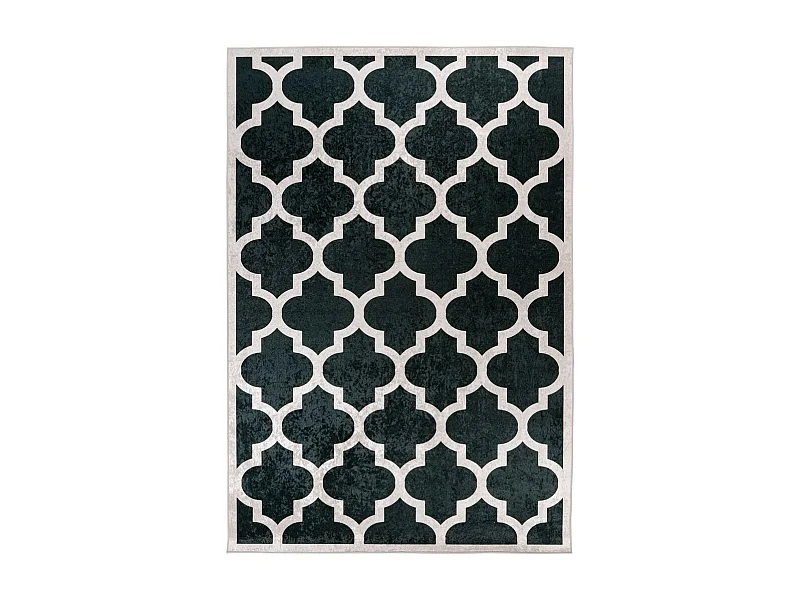 Tapis Imprimé à Poils Courts "Sally" Noir & Crème 80 x 150 cm