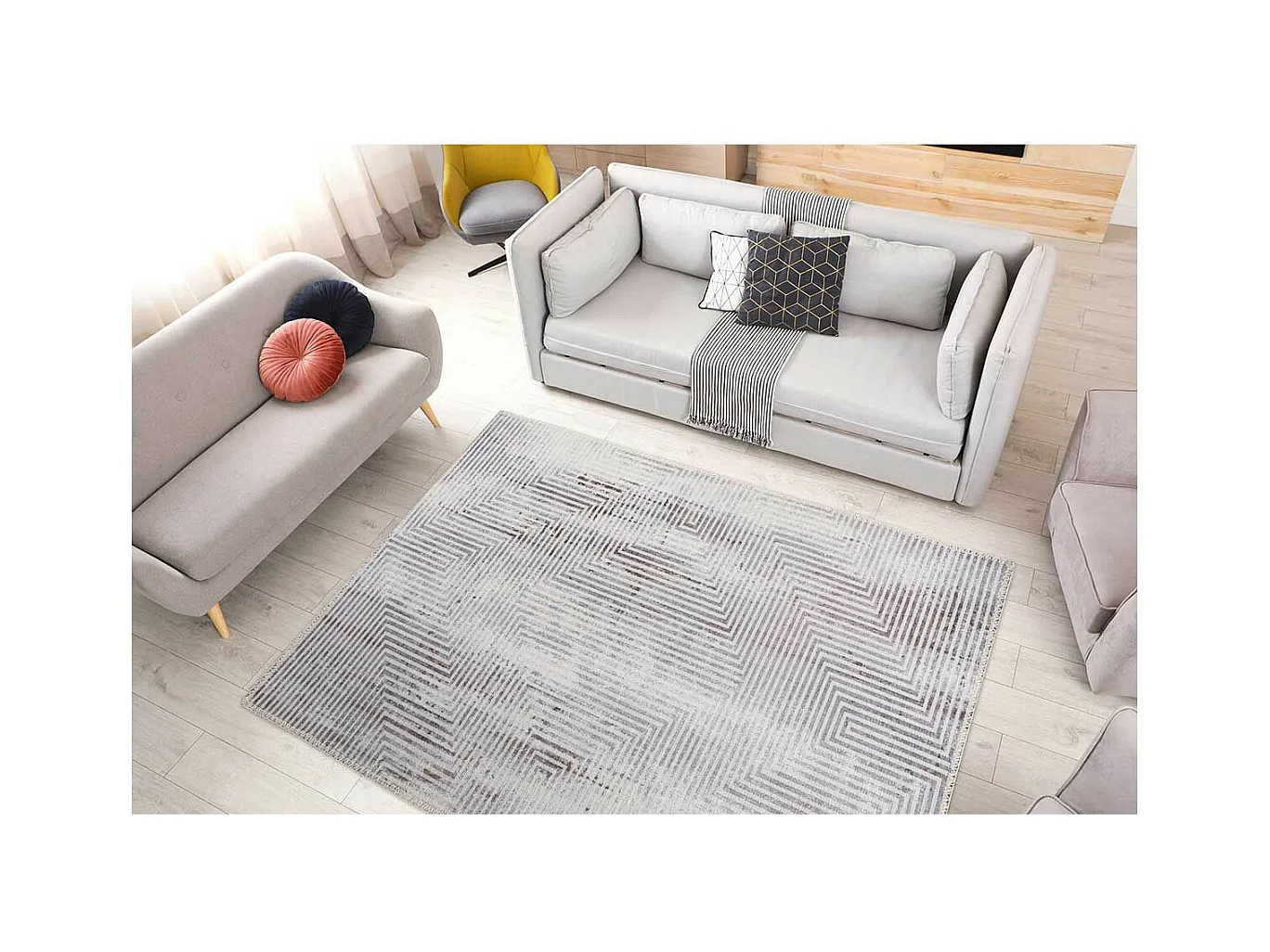 Tapis Tissé Imprimé à Poils Plats "Maya VI" Gris 200 x 290 cm