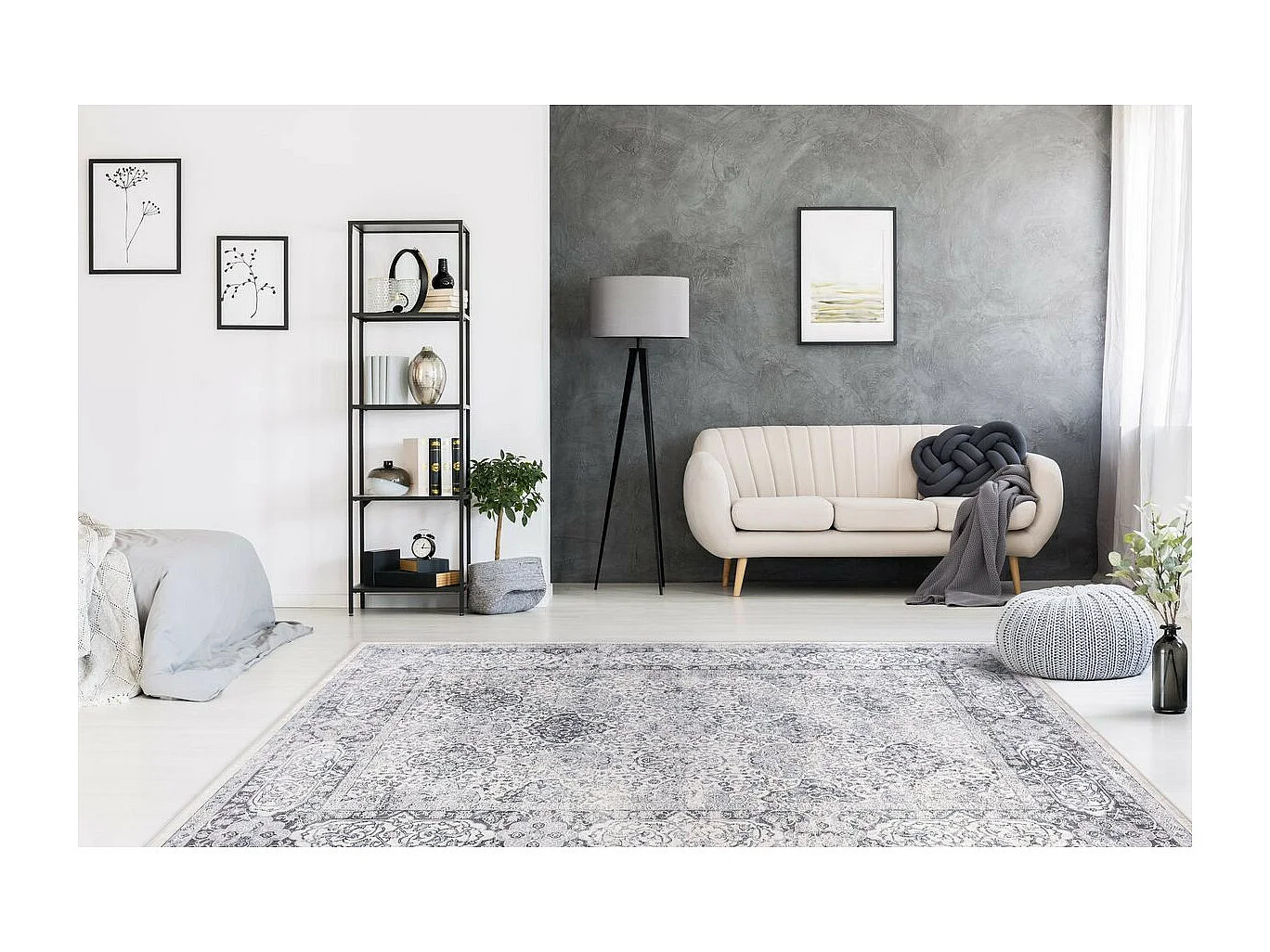 Tapis Vintage à Poils Plats "Rhodin" Gris 120 x 170 cm