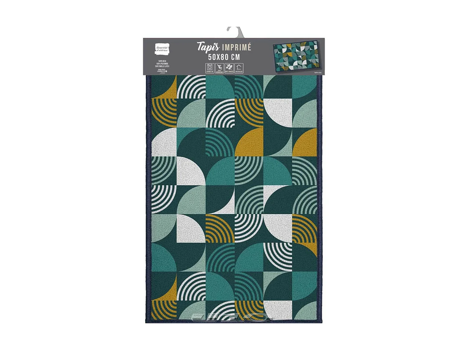 Tapis Déco Imprimé "Rythmo" 50x80cm Bleu