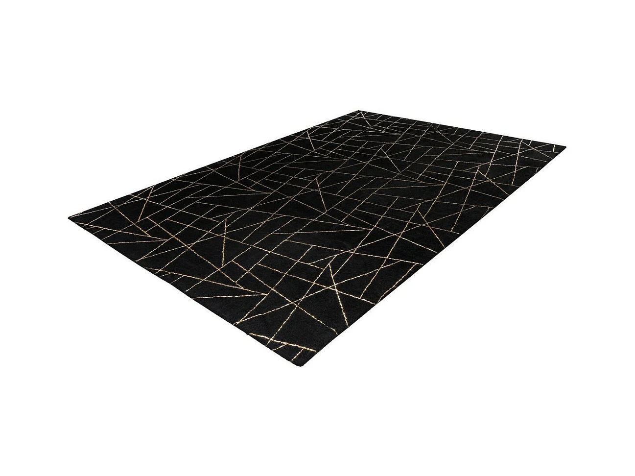 Tapis Géométrique à Poils Longs "Bijou" Noir & Or 160 x 230 cm