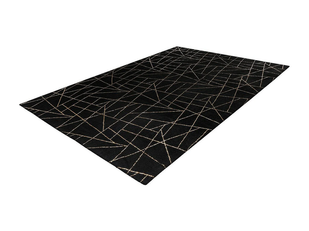 Tapis Géométrique à Poils Longs "Bijou" Noir & Or 160 x 230 cm