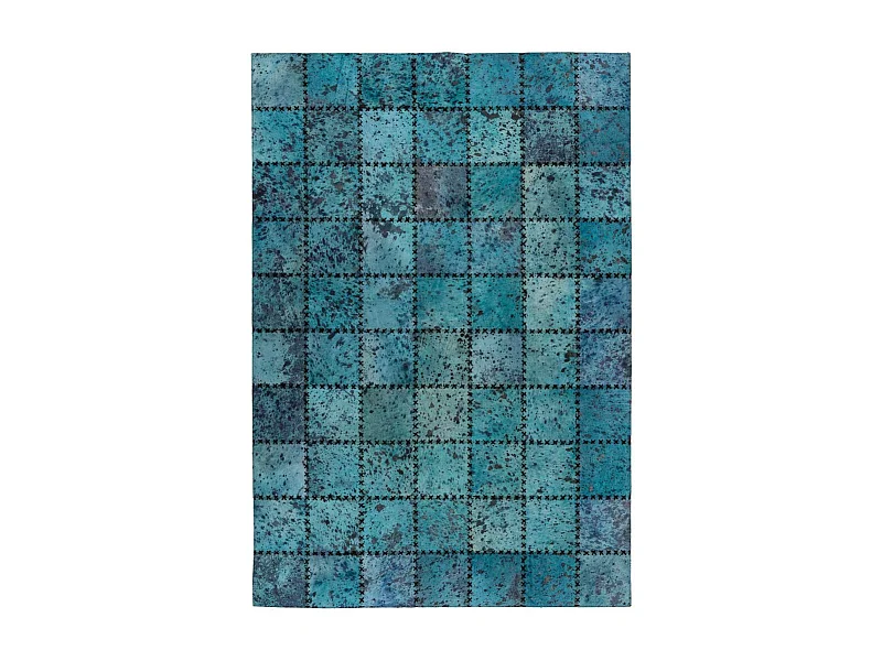 Tapis Patchwork en Cuir Fait Main "Voila" Turquoise 160 x 230 cm