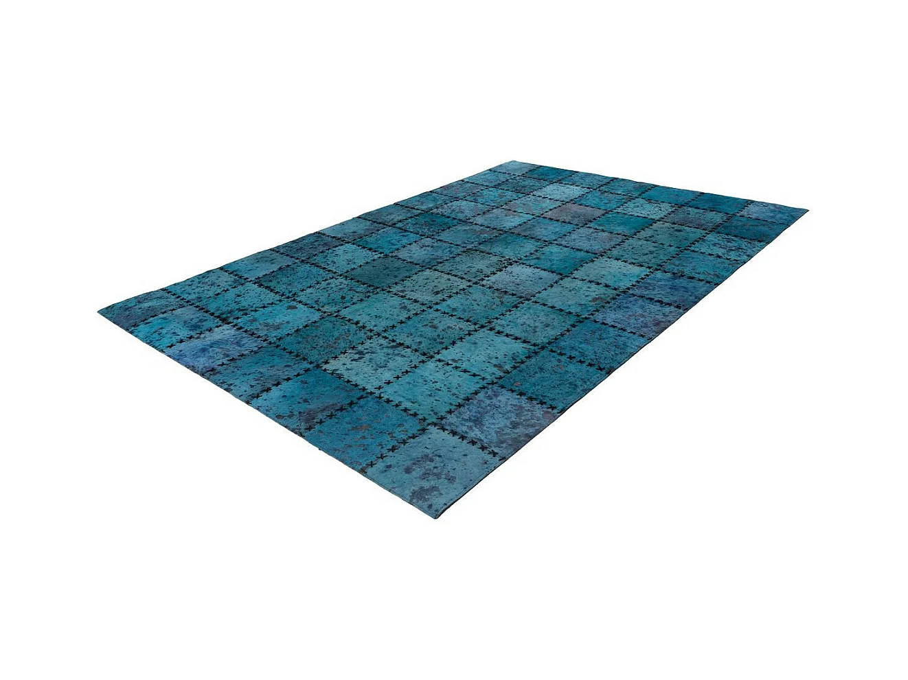 Tapis Patchwork en Cuir Fait Main "Voila" Turquoise 160 x 230 cm
