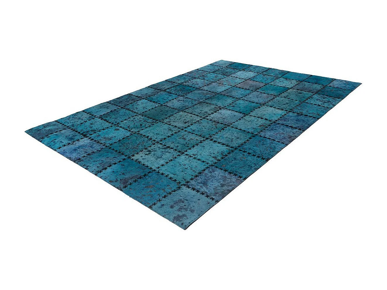 Tapis Patchwork en Cuir Fait Main "Voila" Turquoise 160 x 230 cm