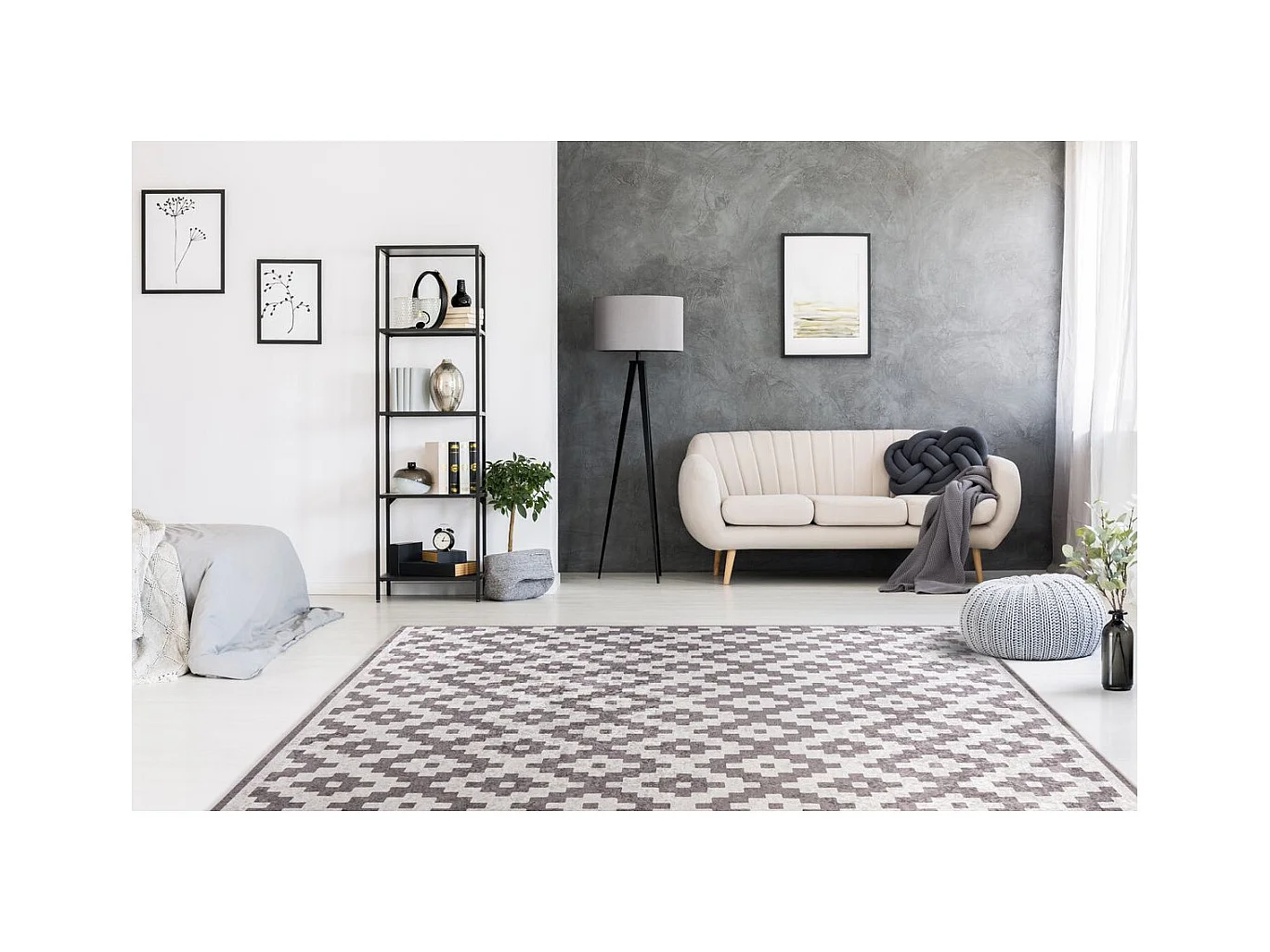 Tapis Géométrique à Poils Courts "Sally" Taupe 80 x 150 cm