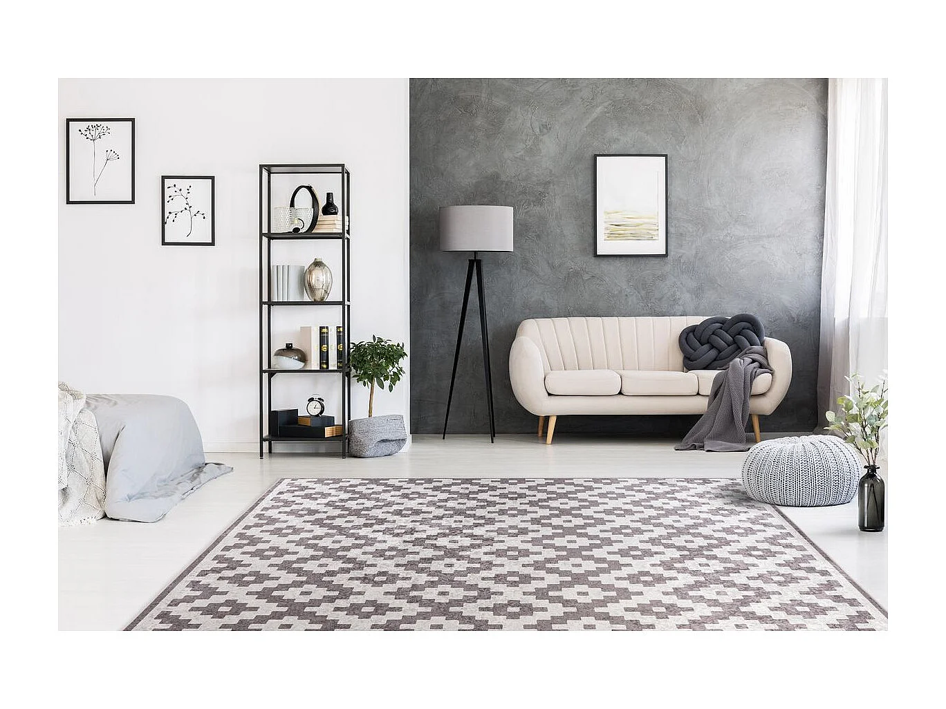 Tapis Géométrique à Poils Courts "Sally" Taupe 80 x 150 cm