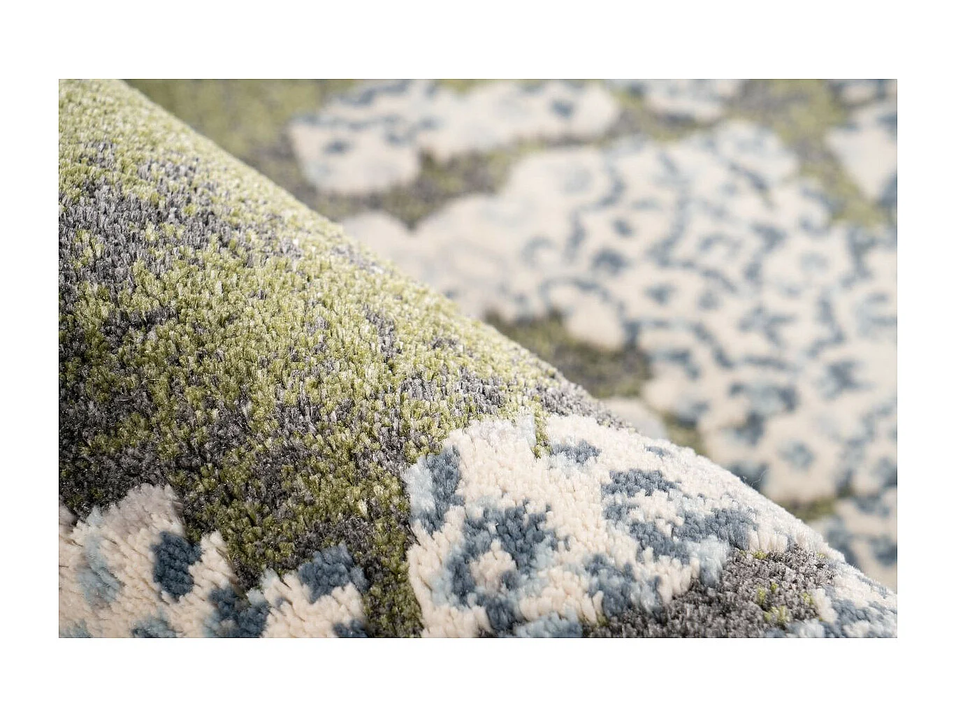 Tapis Imprimé Rétro Délavé "Palace" Gris & Vert 120 x 170 cm