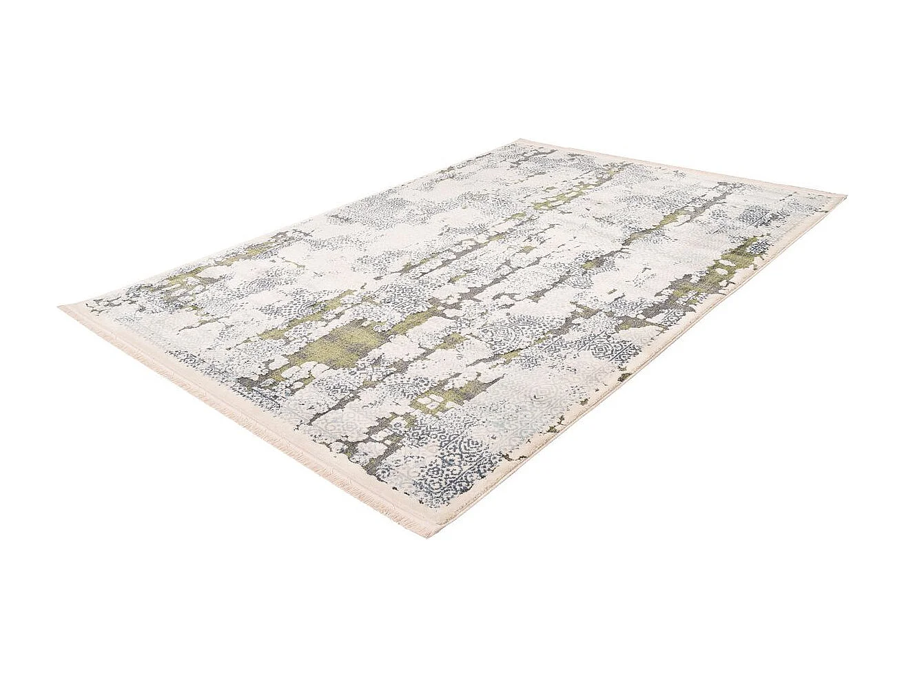 Tapis Imprimé Rétro Délavé "Palace" Gris & Vert 120 x 170 cm
