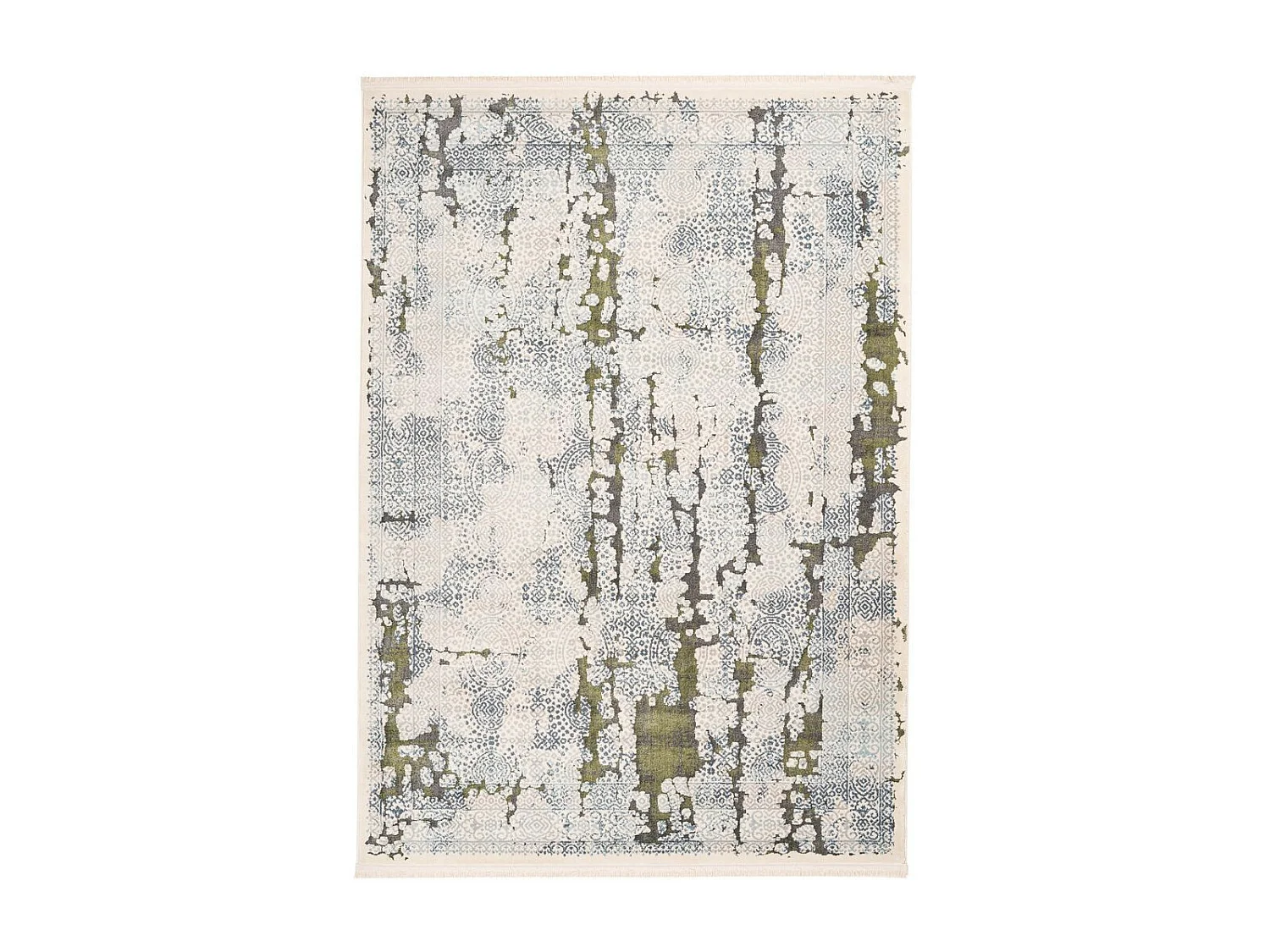 Tapis Imprimé Rétro Délavé "Palace" Gris & Vert 120 x 170 cm
