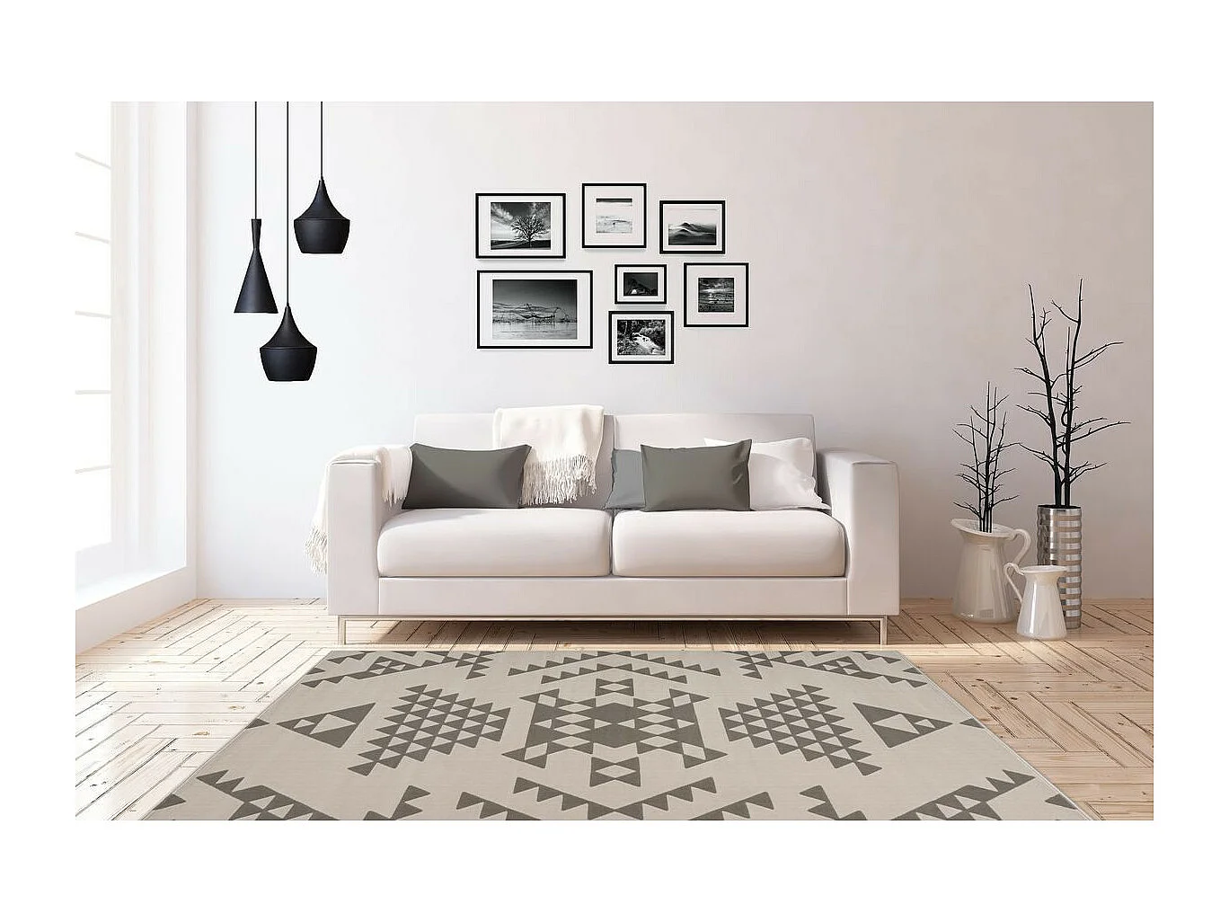 Tapis Ethnique à Poils Courts "Esperanto VI" Taupe 80 x 150 cm