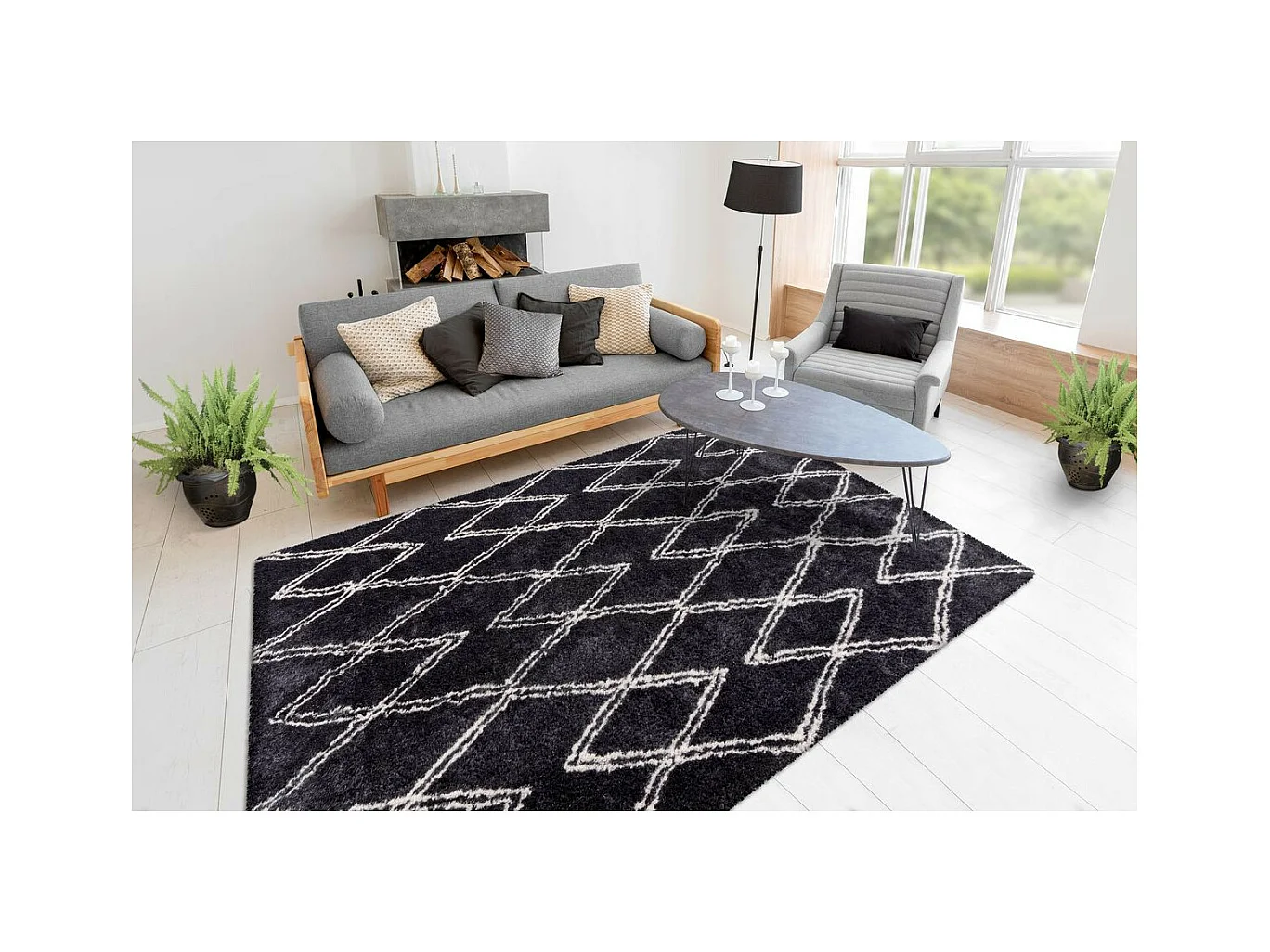 Tapis Tissé Géométrique "Orlando" Anthracite 80 x 150 cm