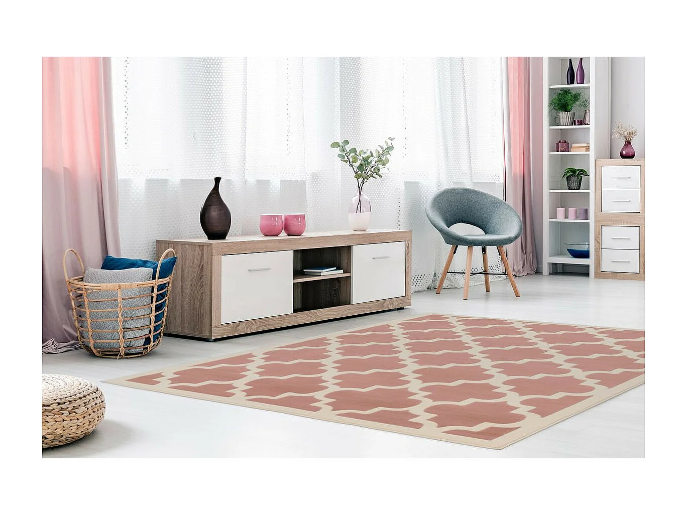 Tapis Vintage à Poils Courts "Manolya" Rose 160 x 230 cm